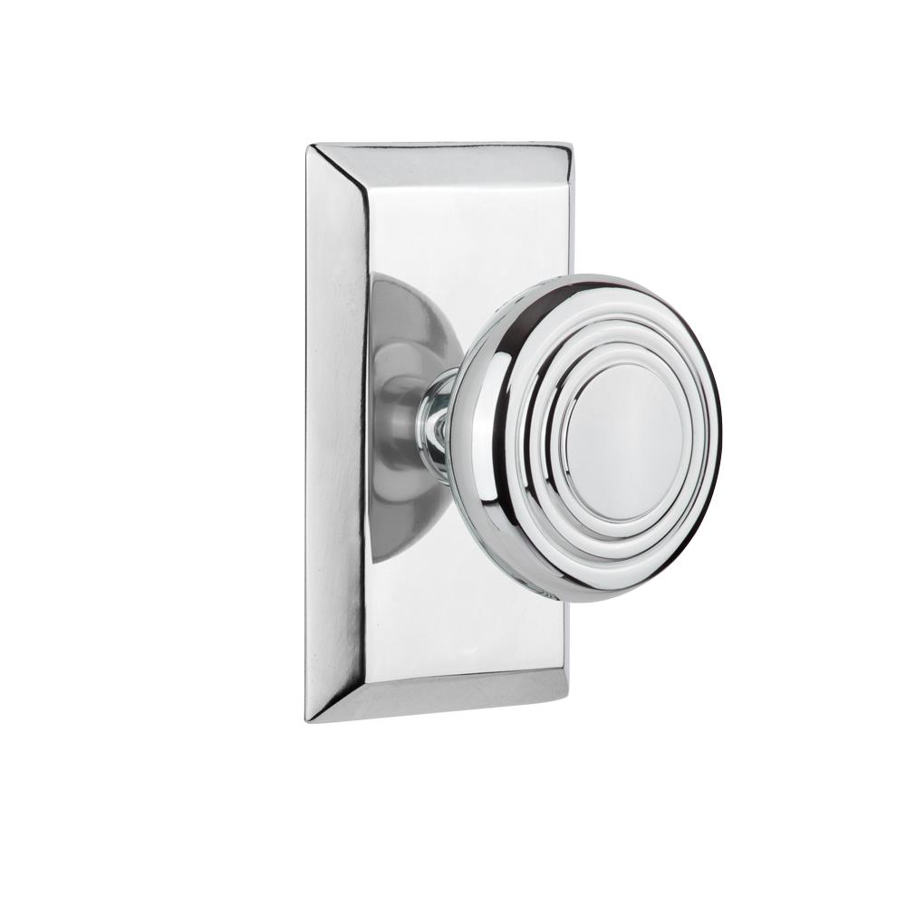 Nostalgic Warehouse STUDEC Complete Passage Set Without Keyhole Studio Plate with Deco Knob in Bright Chrome
